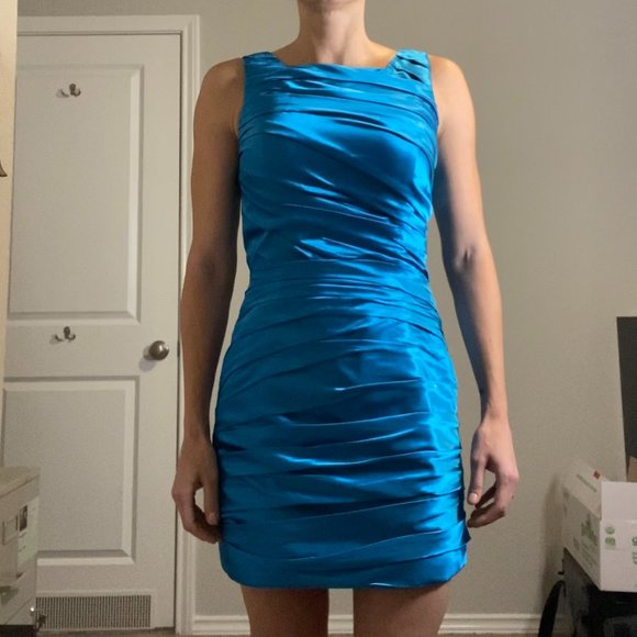 Aqua blue satin dress - Picture 2 of 12